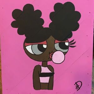SOLD Black/Pink PowerPuff Girl Painting